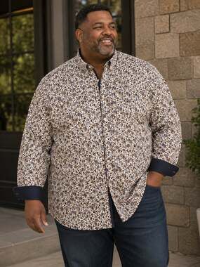 Kilburne & Finch Men's Long Sleeve Button-Up Paisley Shirt, Size 5XL, Big and Ta